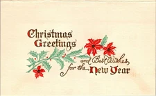 1951 Christmas Greetings Best Wishes New Year Textured Vintage Card Poinsettia
