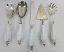 Hostess 5 pc Serving set Godinger Silver Art Co Silver Plated Porcelain Handles 