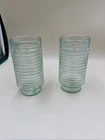 #N9- Set Of two Green Ribbed Anchor Hocking Tumbler Glasses Vintage