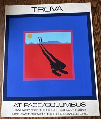 1972 ORIGINAL SILk POSTER  ERNEST TROVA PRINT RED BLUE THE FALLEN MAN 31''x25''