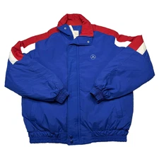 Vintage Mercedes Benz Jacket Mens Large Blue Nylon Colorblock Puffer USA Union