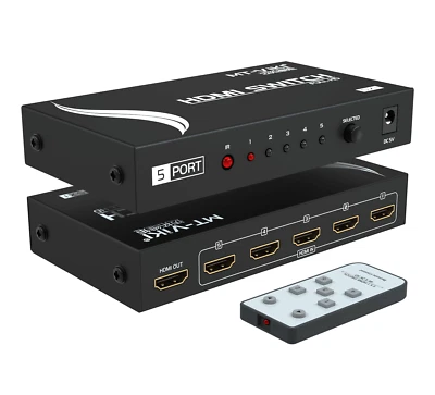 MT-VIKI 5 Port HDMI Switch 4K 30HZ 5x1 Switcher with Wireless IR Remote for 3D