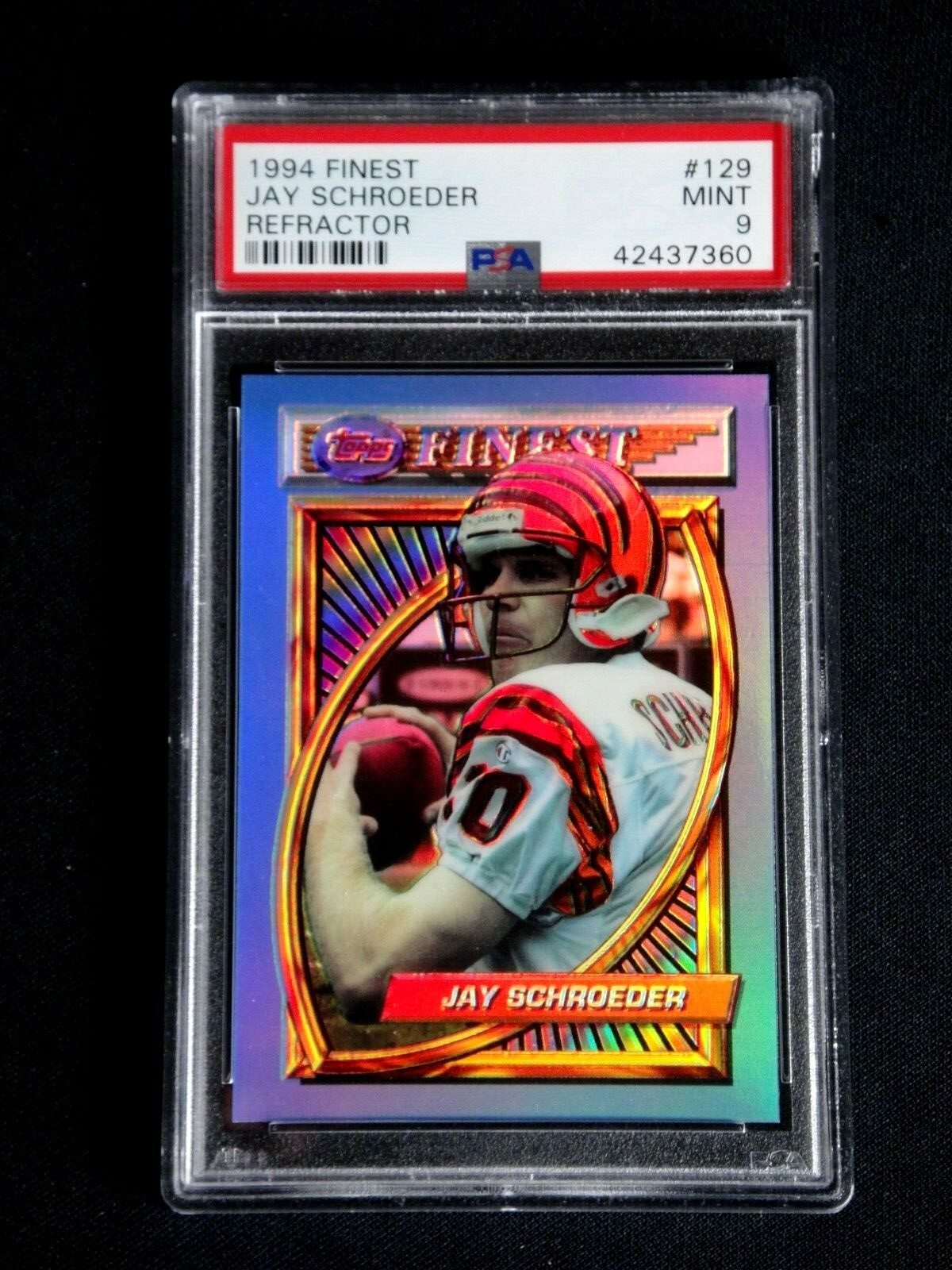 JAY SCHROEDER 1994 TOPPS FINEST FOOTBALL REFRACTOR CARD #129 PSA 9 MINT
