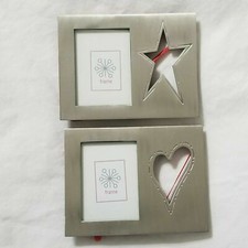 Lot 2 Christmas Photo Frame Ornament Primitive Star Heart Silver Metal Picture-L