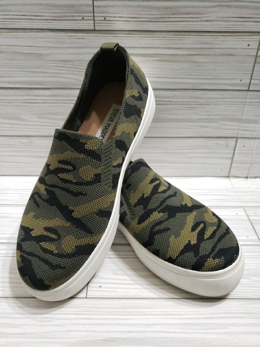Steve Madden Womens Green Camo Shoes Platform Slip-On Sneaker Size 8 Casual  | eBay