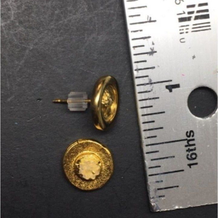 Button Pierced Earrings Tiny Gold Seamstress Tail… - image 6