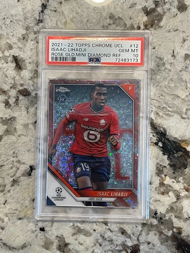 2021/22 Topps Chrome UCL Isaac Lihadji RC Rose Gold Mini Dia Ref #65/125 PSA 10
