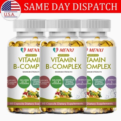 Vitamin B Complex 180 Capsules B1,B2,B3,B5,B6,B7,B9,B12, Immune Support Pills