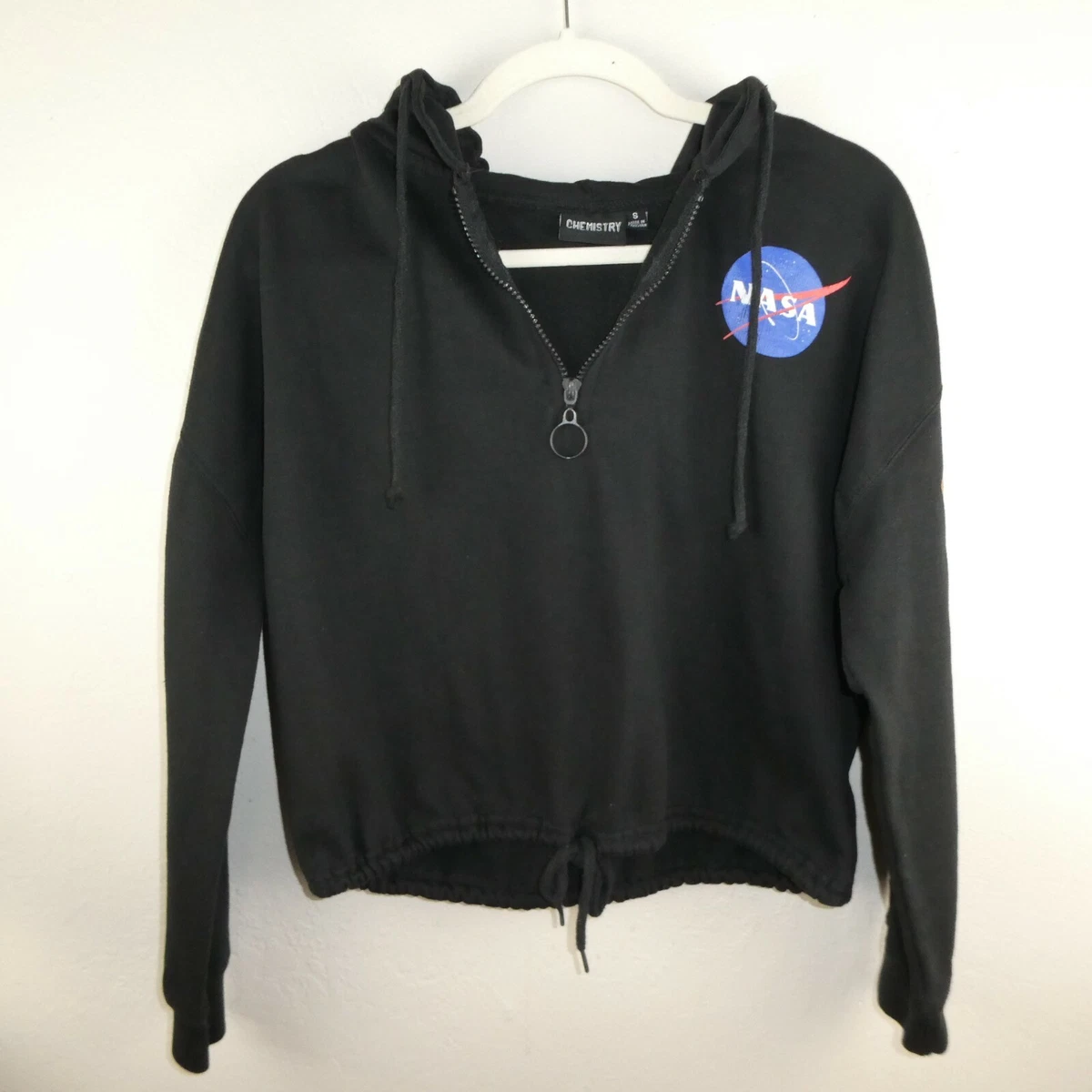 Women s NASA Black Cropped Sweatshirt Hoodie Chemistry Juniors