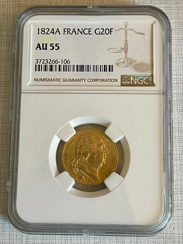 France 1824A Louis Napoleon 20 Francs Gold NGC AU55 SKU# 6278