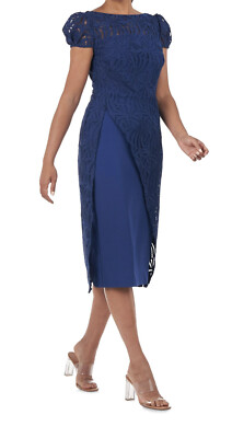 New Kay Unger Zelda Lace Midi Dress In Blue size 8 $269 | eBay