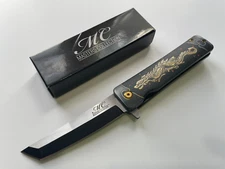 MC-A061D 8" DRAGON Tanto Style Katana Assisted Spring Folding Pocket Knife Gold