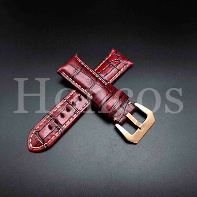 20-26 MM Brown Blue Leather Alligator Watch Band Strap Buckle Fits for Panerai 