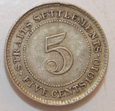 1910 Straits Settlement 5 cents