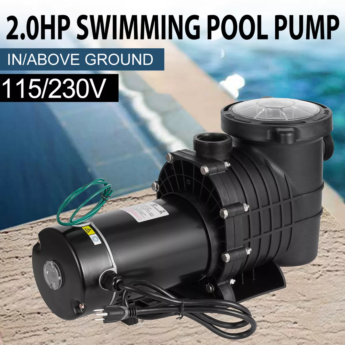 2HP Hayward Swimming Pool Pump Motor w Strainer Generic In Above