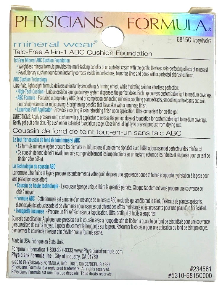 Physicians Formula Mineral Wear Talc-Free All-in-1 Cushion Foundation Ivory 6815 - Image 2 of 3