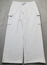 Adidas Cargo Sweatpants Womens XL Gray Essentials Linear Fleece Drawstring Waist