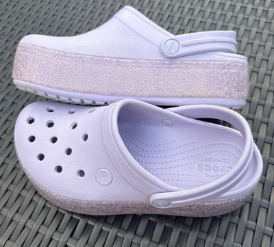 Crocs Crocband Kids Clog Shoes Purple Glitter Platform Comfort US Size 4