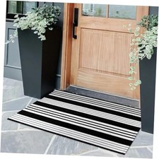 Front Door Mat 24"x35" Black and White Outdoor Rugs Front Door Rug Washable