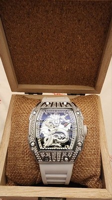 Richard Fashion Style Rapper Mille White & Silver Dragon Watch Super Clean   