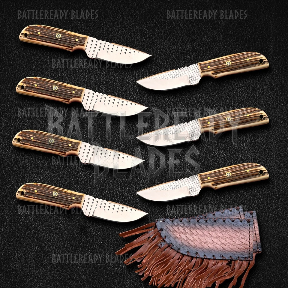 Hand Forged  Lot Of 7 Stainless Steel Skinners With Stag Handle & Sheaths. - Image 2 of 4