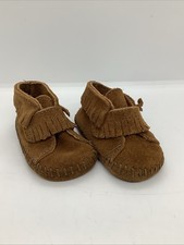 Minnetonka Unisex Baby Brown Suede Leather Tassel Hook Loop Moccasins Sz 1