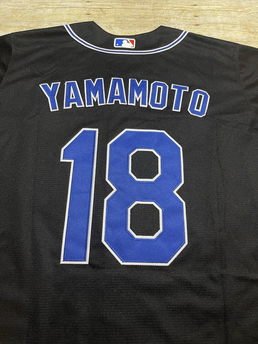 New Yoshinobu Yamamoto Los Angeles Dodgers Black Blue Stitched