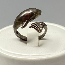 Dolphin Sterling Silver Ring Wrap Adjustable 925 Patina Dainty Sea Life 5.25