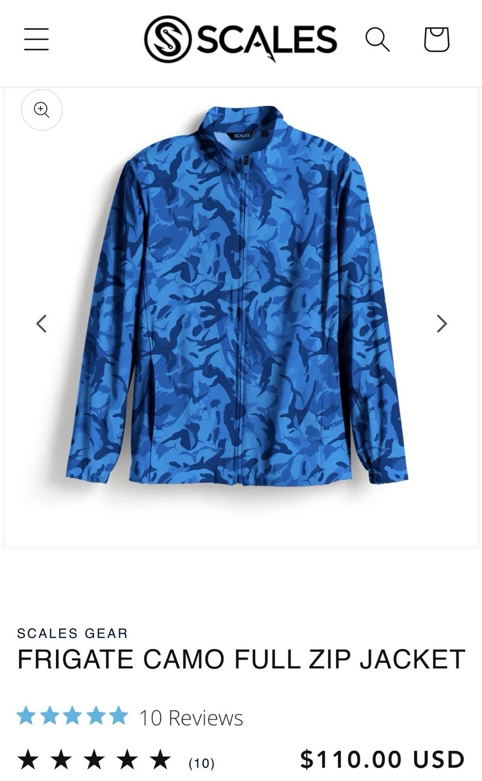 Scales Gear Frigate Stretch Full Zip Jacket BLUE WATER & FISH CAMO LARGE MS $110
