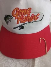 St) Vintage Fishing Hat 80s New  Snapback Trucker Cap Gone Fishin' w/ Brim Hook 