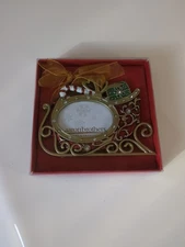  AARON BROTHERS Enamel/Jeweled Sleigh Picture Frame  Ornament