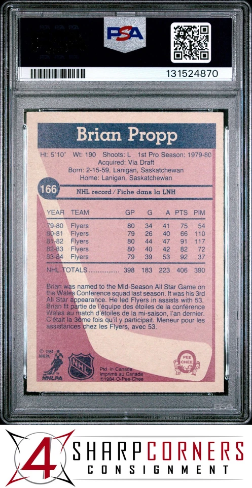 1984 O-PEE-CHEE #166 BRIAN PROPP FLYERS PSA 10 - Image 2 of 3