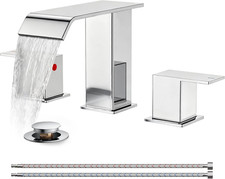 Bathroom Faucet 3 Hole Chrome, 8 Inch Widespread Bathroom Sink Faucet Waterfall