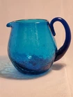 Blenko Glass Pitcher 3750LC - Turquoise Blue Crackle Squat Pitcher
