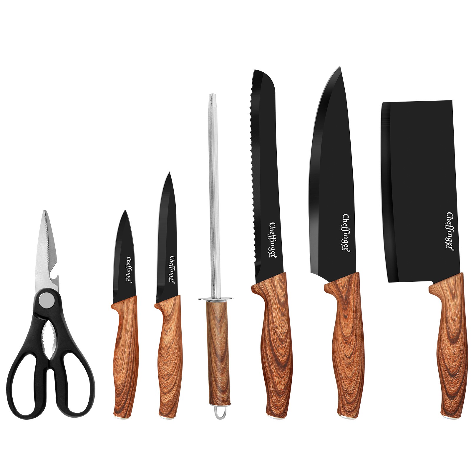 Set de Couteaux Cheffinger Lames Inox Haute Précision et Support Noir