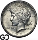 1921 Peace Dollar, High Relief, Choice Unc++ Key Date First Year Issue