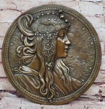 Bronze Sculpture Hand Made Persian Woman Portrait Bas Relief Statue Home Gift