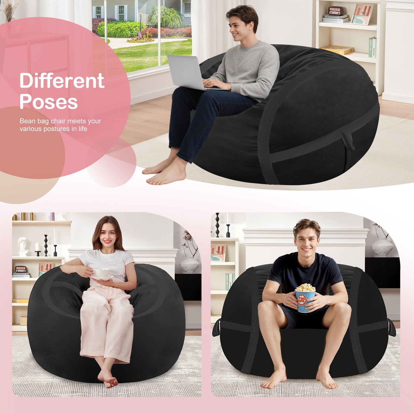 3ft Bean Bag Chair Giant Bean Bag Chairs for Adults with Memory Foam Filled, ...