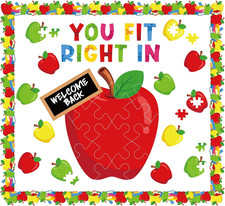 Back to School Bulletin Board Decorations Set Apple Puzzle Pieces Paper Cutou...