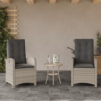 Gartensessel 2Er Set Mit Kissen Verstellbar Poly Rattan Hellgrau
