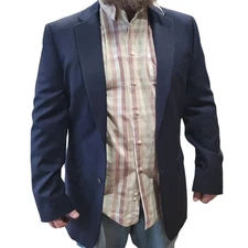 Joseph & Feiss 177777 Men's Navy Blue Wool Blazer Sz 42 Long Classic Old Money