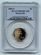 "QUICK SALE" (2) 2006 S Proof Jefferson Nickel PCGS PR69 DCAM MB 5471