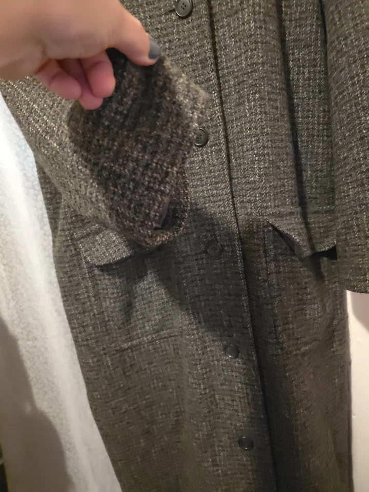 Vintage Eddie Bauer Sz XL Gray Long Hooded Wool Trench Coat Jacket - Image 3 of 4