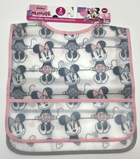 Disney Minnie Toddler Bibs 2 Pack Pink Gray Water Resistant - Ages 6 Mo