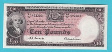 #T66. 1954 TYPE  AUSTRALIAN  COOMBS / WILSON TEN POUND  BANKNOTE  WA02 492203