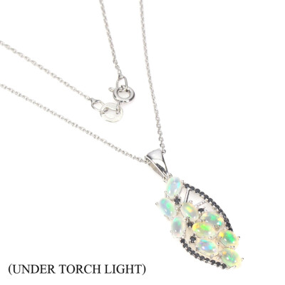925 Sterlingsilber Halskette Oval Feuer Opal Spinell Natur Edelstein Schmuck 1