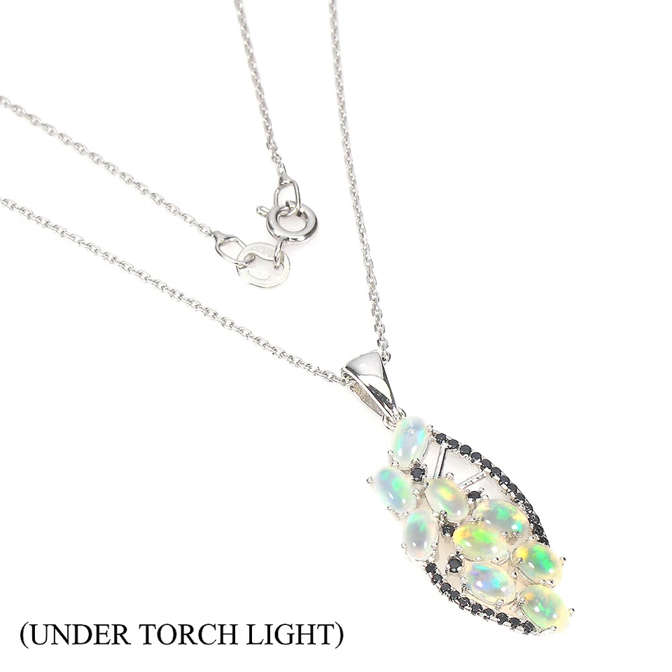 925 Sterlingsilber Halskette Oval Feuer Opal Spinell Natur Edelstein Schmuck 1 - Bild 1 von 4