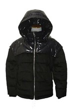 Andrew Marc Womens Black Corduroy Lacquer Down Jacket Vest Puffer With Hood S