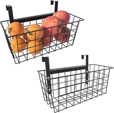 Basket with Hook Grid Storage Over the Cabinet Door Organizer Wire Hanging