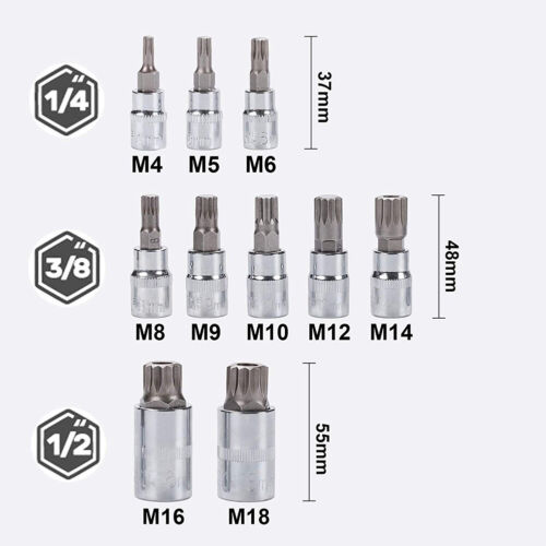 10Pcs Bit Socket Set 4-18MM 12 Point MM Triple Square Spline Tamper Proof Bits - Picture 4 of 8